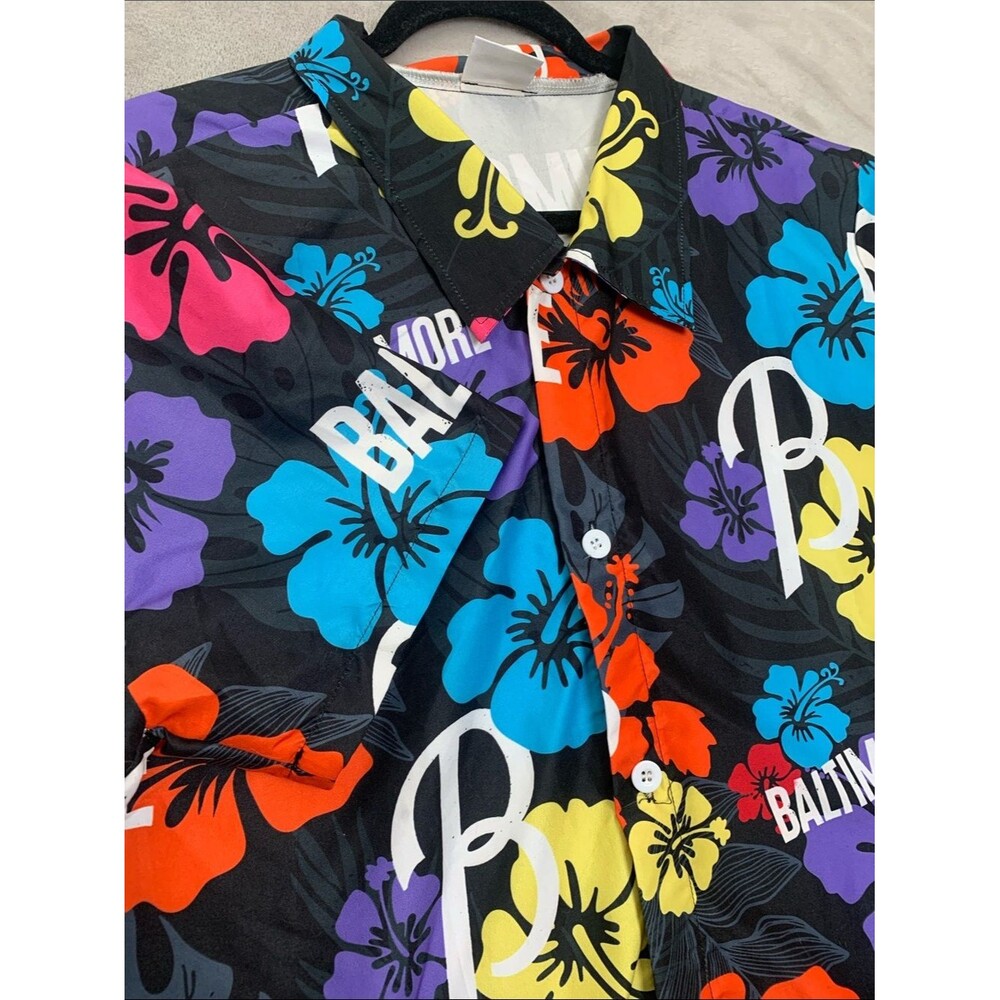 Os Men's Size XL Black Floral Button Down Shirt Hibiscus Short Sleeve